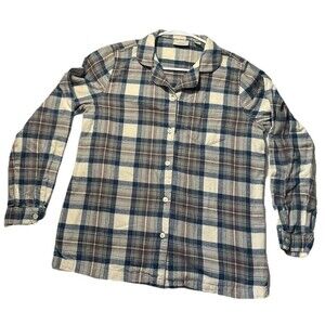 L.L.Bean Women's LongWear Flannel Sleep Shirt / Pajama Top M Plaid Blue Brown